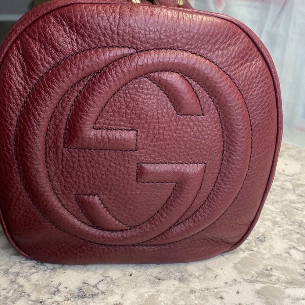 Gucci SoHo Bordeaux Leather Bowler Boston Bag Interlocking GG With COA and Dusty - Picture 3 of 15